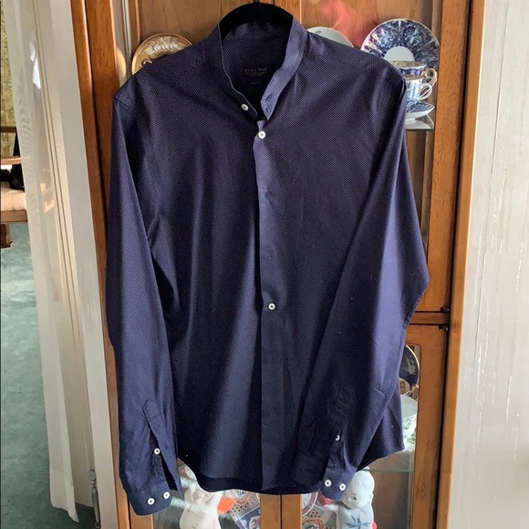 slim fit collarless dress shirt